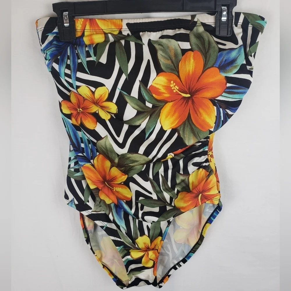 Longitude Floral Multicolored Halter One Piece Swimsuit Sz 12